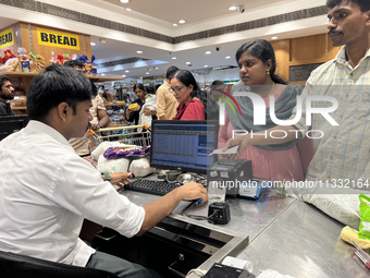 Shoppers are purchasing groceries at the Pothy's market in Thiruvananthapuram (Trivandrum), Kerala, India, on April 08, 2024. (