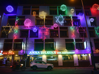 Lights are illuminating a newly-opened vegetarian restaurant in Thiruvananthapuram (Trivandrum), Kerala, India, on April 03, 2024. (