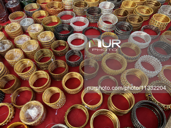 Bangles are being sold along the roadside in the East Fort area in Thiruvananthapuram (Trivandrum), Kerala, India, on April 09, 2024. 