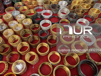 Bangles are being sold along the roadside in the East Fort area in Thiruvananthapuram (Trivandrum), Kerala, India, on April 09, 2024. (