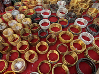 Bangles are being sold along the roadside in the East Fort area in Thiruvananthapuram (Trivandrum), Kerala, India, on April 09, 2024. (