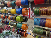 Glass bangles are being sold along the roadside in the East Fort area in Thiruvananthapuram (Trivandrum), Kerala, India, on April 09, 2024....