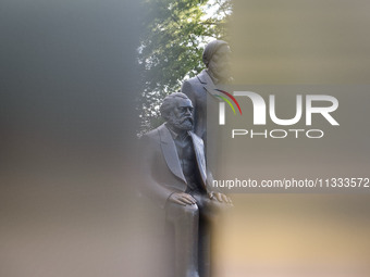 Karl Max is standing at the Marx and Engels monument in Berlin, Germany, on June 15, 2024. (