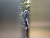 Karl Max is standing at the Marx and Engels monument in Berlin, Germany, on June 15, 2024. (