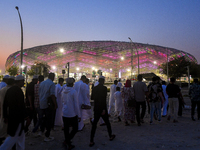 Muslim worshippers are arriving for the Eid al-Adha morning prayers at the Education City Stadium on the first day of the Eid al-Adha holida...