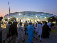 Muslim worshippers are arriving for the Eid al-Adha morning prayers at the Education City Stadium on the first day of the Eid al-Adha holida...