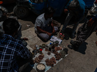 Non-locals are selling herbal medicines, which they claim have been collected from forests in Sopore, Jammu and Kashmir, India, on June 16,...