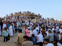 People are performing Eid al-Adha prayers in the village of Abu Sir, Giza, Egypt, on June 16, 2024. (