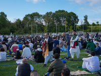 Muslims are performing the Eid al-Adha prayer rituals this morning at Yassine Charari Stadium in Metz, France, on June 16, 2024. (