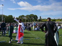 Muslims are performing the Eid al-Adha prayer rituals this morning at Yassine Charari Stadium in Metz, France, on June 16, 2024. (