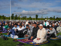 Muslims are performing the Eid al-Adha prayer rituals this morning at Yassine Charari Stadium in Metz, France, on June 16, 2024. (