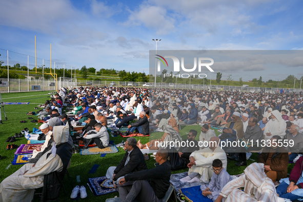 Muslims are performing the Eid al-Adha prayer rituals this morning at Yassine Charari Stadium in Metz, France, on June 16, 2024. 