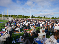 Muslims are performing the Eid al-Adha prayer rituals this morning at Yassine Charari Stadium in Metz, France, on June 16, 2024. (