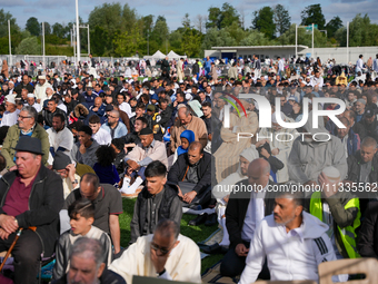 Muslims are performing the Eid al-Adha prayer rituals this morning at Yassine Charari Stadium in Metz, France, on June 16, 2024. (