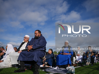 Muslims are performing the Eid al-Adha prayer rituals this morning at Yassine Charari Stadium in Metz, France, on June 16, 2024. (