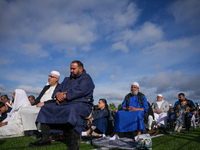 Muslims are performing the Eid al-Adha prayer rituals this morning at Yassine Charari Stadium in Metz, France, on June 16, 2024. (