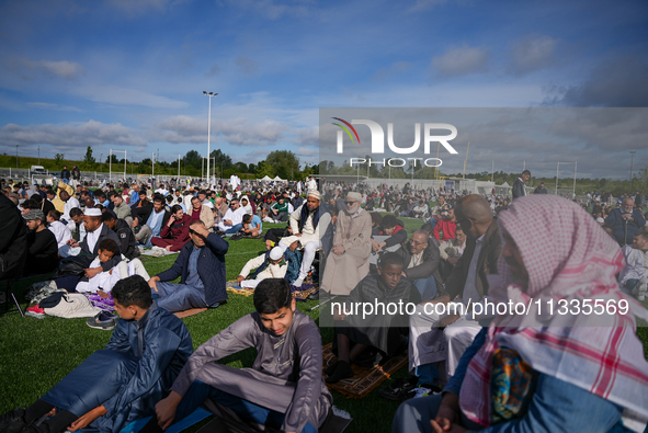 Muslims are performing the Eid al-Adha prayer rituals this morning at Yassine Charari Stadium in Metz, France, on June 16, 2024. 