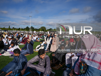 Muslims are performing the Eid al-Adha prayer rituals this morning at Yassine Charari Stadium in Metz, France, on June 16, 2024. (