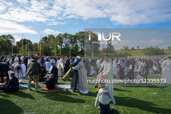 Muslims are performing the Eid al-Adha prayer rituals this morning at Yassine Charari Stadium in Metz, France, on June 16, 2024. 