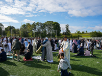 Muslims are performing the Eid al-Adha prayer rituals this morning at Yassine Charari Stadium in Metz, France, on June 16, 2024. (