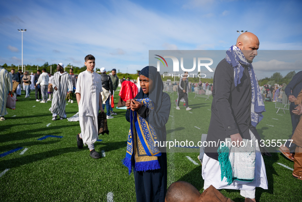 Muslims are performing the Eid al-Adha prayer rituals this morning at Yassine Charari Stadium in Metz, France, on June 16, 2024. 