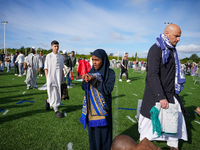 Muslims are performing the Eid al-Adha prayer rituals this morning at Yassine Charari Stadium in Metz, France, on June 16, 2024. (