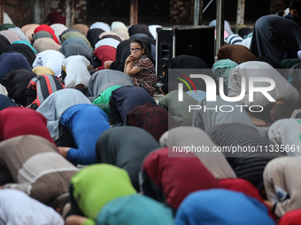 Palestinians are holding Eid al-Adha prayers in Bureij Refugee Camp in the central Gaza Strip, on June 16, 2024, amid the ongoing conflict b...