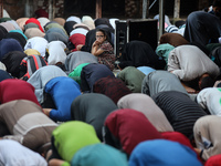 Palestinians are holding Eid al-Adha prayers in Bureij Refugee Camp in the central Gaza Strip, on June 16, 2024, amid the ongoing conflict b...