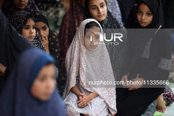 Palestinians are holding Eid al-Adha prayers in Bureij Refugee Camp in the central Gaza Strip, on June 16, 2024, amid the ongoing conflict b...