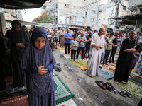 Palestinians are holding Eid al-Adha prayers in Bureij Refugee Camp in the central Gaza Strip, on June 16, 2024, amid the ongoing conflict b...