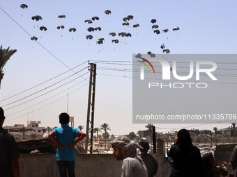 The Royal Jordanian Air Force is dropping humanitarian aid on Deir al-Balah in the central Gaza Strip on June 16, 2024, amid the ongoing con...