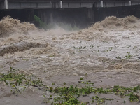 Water levels are rising in the Mahananda River and the Teesta Canal Fulbari near Siliguri, India, on June 16, 2024, due to heavy rainfall in...