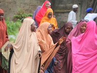 Female Muslims are showing excitement as Muslim faithful are praying to mark the Eid-El-Kabir festival in Ikeja, Lagos, Nigeria, on Sunday,...