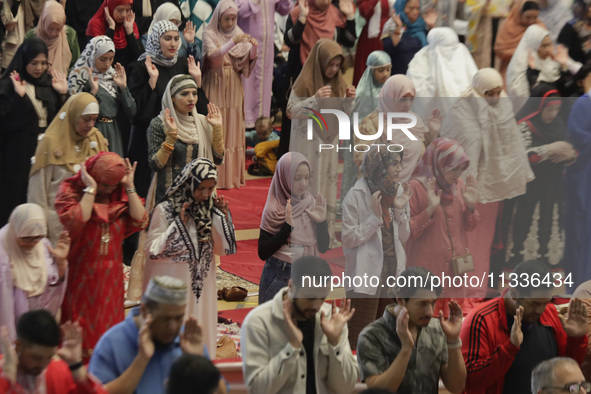 Members of the Muslim community in Mexico City, Mexico, are praying inside the facilities of the Plan Sexenal on the occasion of the celebra...