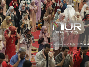 Members of the Muslim community in Mexico City, Mexico, are praying inside the facilities of the Plan Sexenal on the occasion of the celebra...