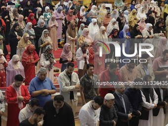 Members of the Muslim community in Mexico City, Mexico, are praying inside the facilities of the Plan Sexenal on the occasion of the celebra...