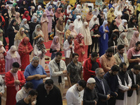 Members of the Muslim community in Mexico City, Mexico, are praying inside the facilities of the Plan Sexenal on the occasion of the celebra...