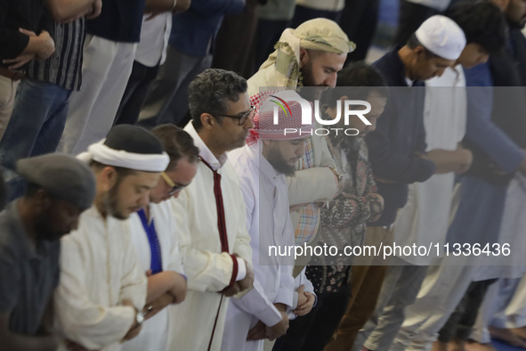 Members of the Muslim community in Mexico City, Mexico, are praying inside the facilities of the Plan Sexenal on the occasion of the celebra...