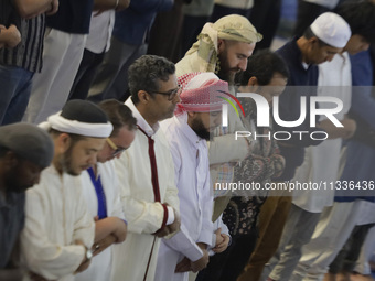 Members of the Muslim community in Mexico City, Mexico, are praying inside the facilities of the Plan Sexenal on the occasion of the celebra...