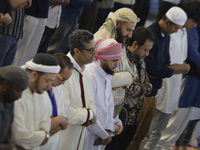 Members of the Muslim community in Mexico City, Mexico, are praying inside the facilities of the Plan Sexenal on the occasion of the celebra...