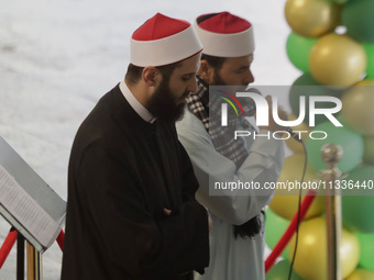 Members of the Muslim community in Mexico City, Mexico, are praying inside the facilities of the Plan Sexenal on the occasion of the celebra...