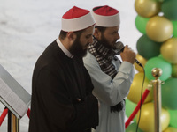 Members of the Muslim community in Mexico City, Mexico, are praying inside the facilities of the Plan Sexenal on the occasion of the celebra...