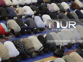 Members of the Muslim community in Mexico City, Mexico, are praying inside the facilities of the Plan Sexenal on the occasion of the celebra...