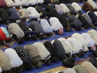 Members of the Muslim community in Mexico City, Mexico, are praying inside the facilities of the Plan Sexenal on the occasion of the celebra...