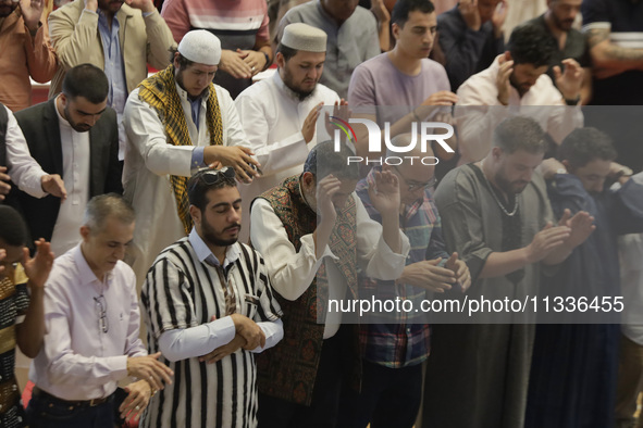 Members of the Muslim community in Mexico City, Mexico, are praying inside the facilities of the Plan Sexenal on the occasion of the celebra...