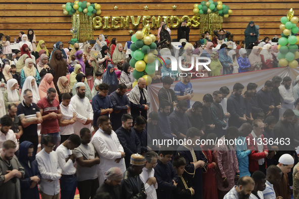 Members of the Muslim community in Mexico City, Mexico, are praying inside the facilities of the Plan Sexenal on the occasion of the celebra...