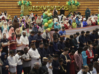 Members of the Muslim community in Mexico City, Mexico, are praying inside the facilities of the Plan Sexenal on the occasion of the celebra...