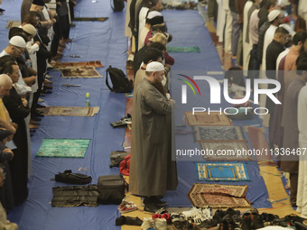 Members of the Muslim community in Mexico City, Mexico, are praying inside the facilities of the Plan Sexenal on the occasion of the celebra...