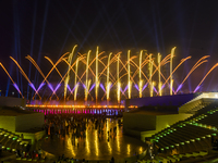 Fireworks are lighting up the sky over Katara Cultural Village during the celebration of the first day of the Eid Al-Adha festival in Doha,...