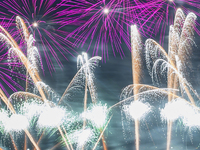 Fireworks are lighting up the sky over Katara Cultural Village during the celebration of the first day of the Eid Al-Adha festival in Doha,...